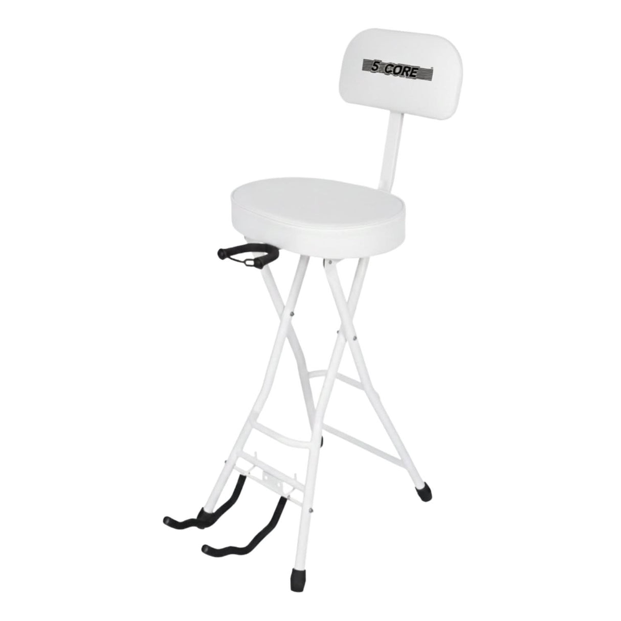 5Core Guitar Stool 3.15" Padded Chair w Backrest Foldable Music Seat Built in Foot Rest Guitar Stand
