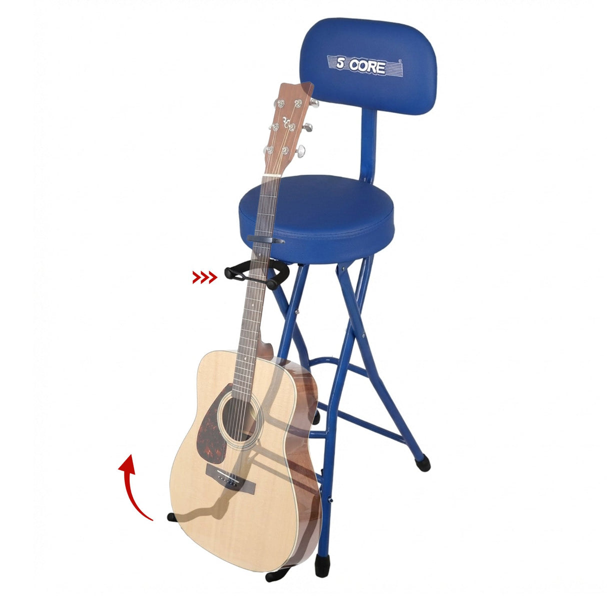 5 Core Guitar Stool w Backrest 3.15" Padded Chair Foldable Music Seat Built in Foot Rest Guitar Stand
