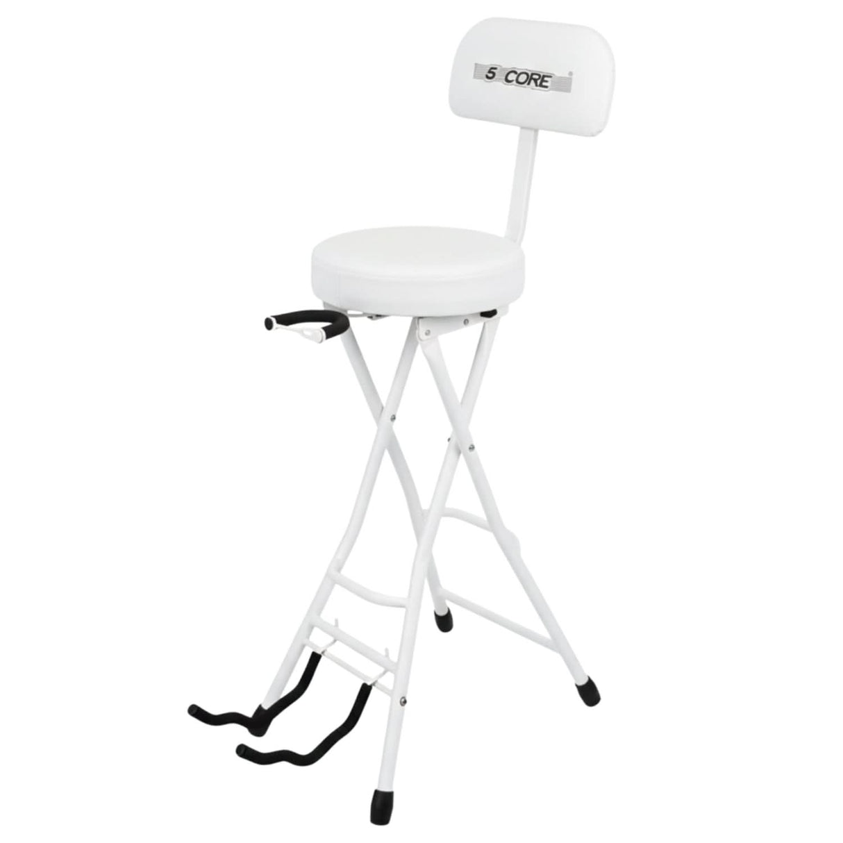 5Core Guitar Stool 3.15" Padded Chair w Backrest Foldable Music Seat Built in Foot Rest Guitar Stand