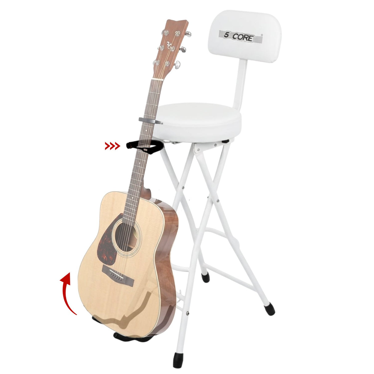 5 Core Guitar Stool w Backrest 3.15" Padded Chair Foldable Music Seat Built in Foot Rest Guitar Stand