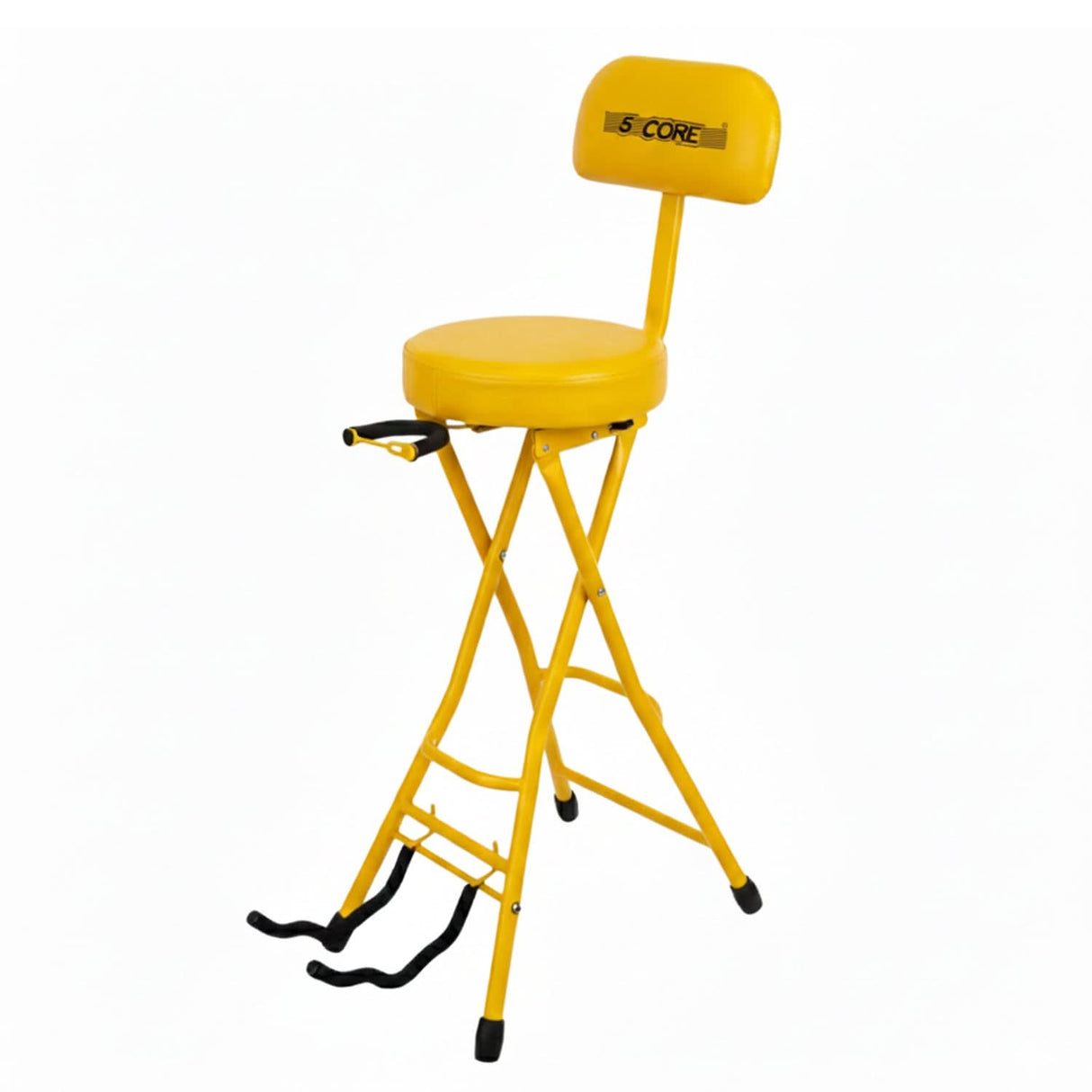 5Core Guitar Stool 3.15" Padded Chair w Backrest Foldable Music Seat Built in Foot Rest Guitar Stand