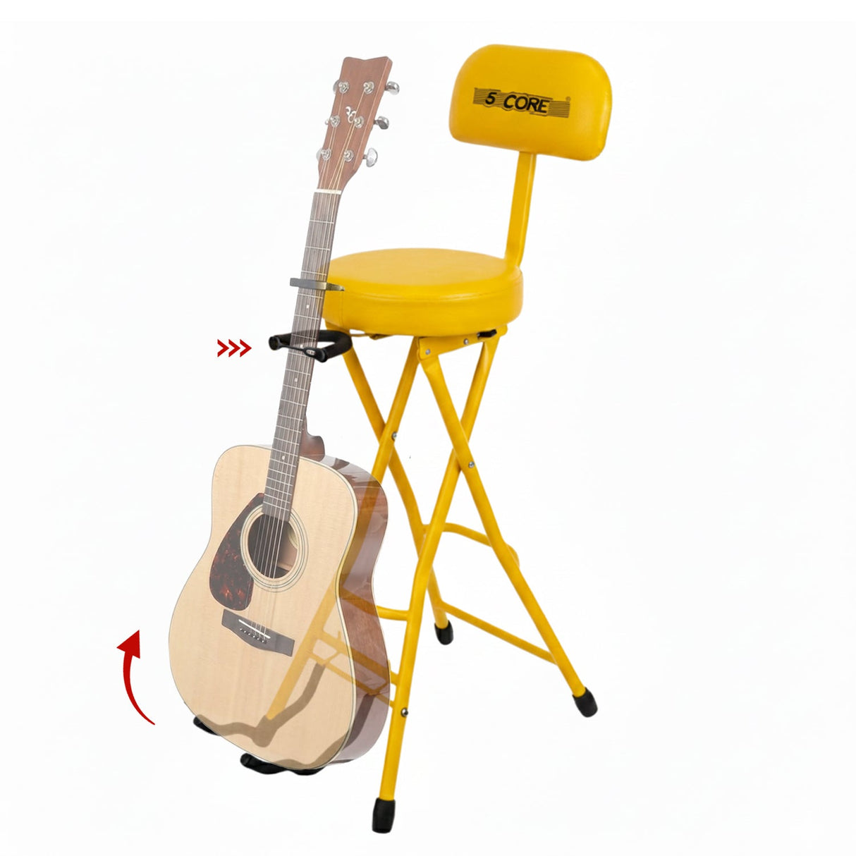 5 Core Guitar Stool w Backrest 3.15" Padded Chair Foldable Music Seat Built in Foot Rest Guitar Stand