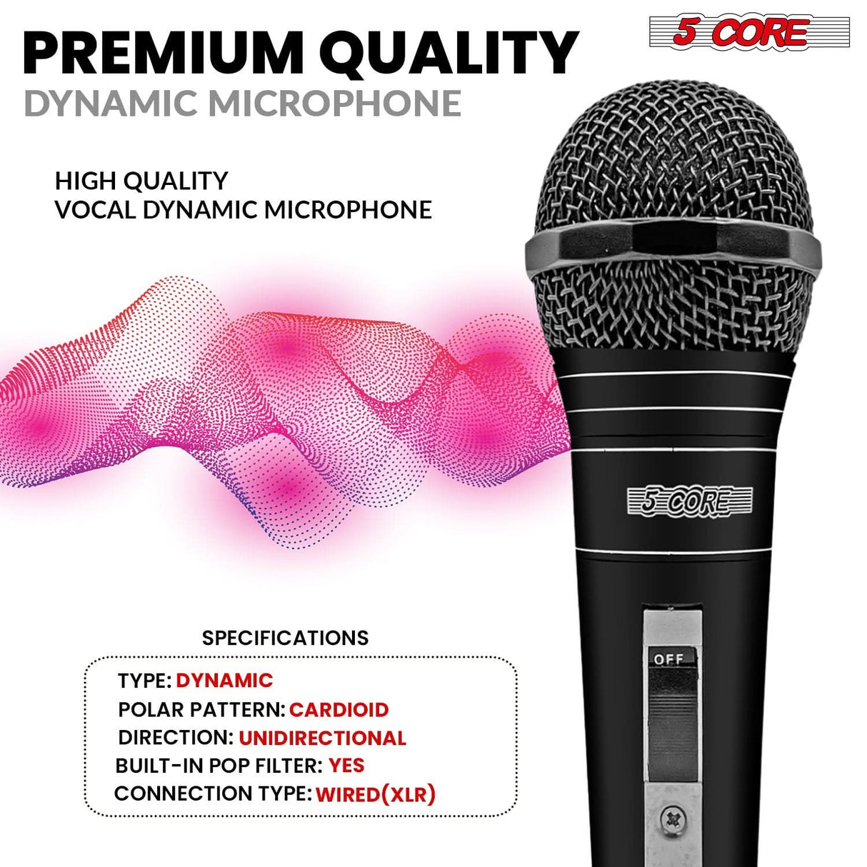5Core durable XLR mic for karaoke singing studio sessions and live shows