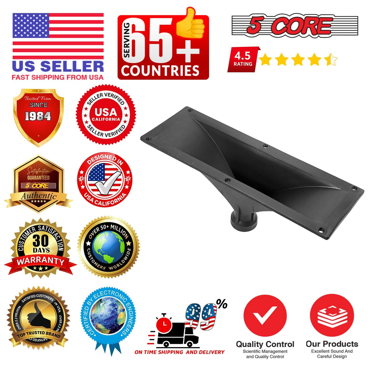 5 Core 15x5 Rectangle Plastic Screw-On Horn 4Pcs for Assorted Speaker Cabinets 34mm Throat