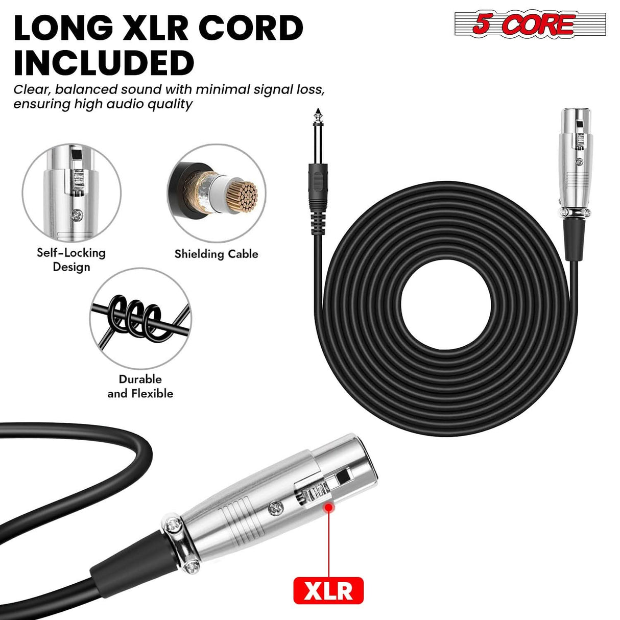 5Core high-performance XLR dynamic mic for professional singing and karaoke