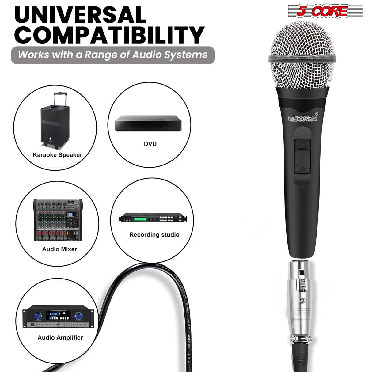 5Core XLR Microphone 2Pcs Dynamic Mic Karaoke Singing Studio Mics Handheld Microfono