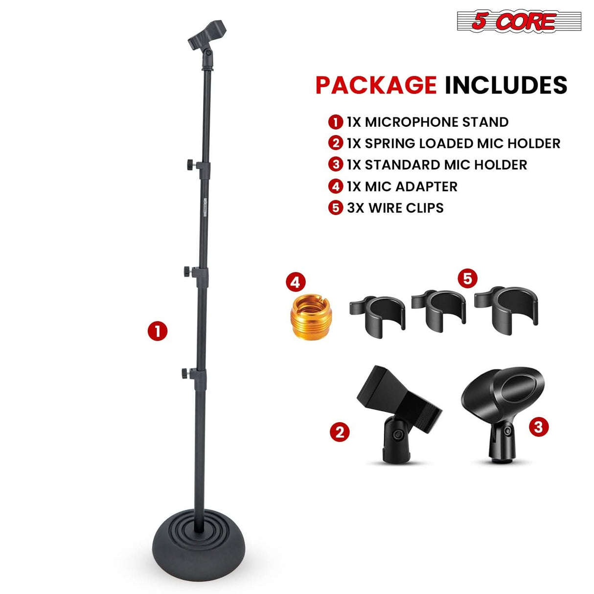 5Core Mic Stand Pair Floor Adjustable Universal Heavy Duty Microphone Stands Round Base Soporte De micrófono