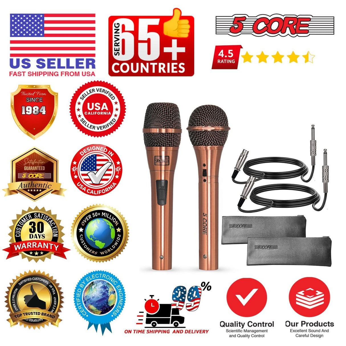 5Core Couple Karaoke Microphone Pair Handheld Dynamic XLR Mic for Him & Her Clear Sound Stylish Look