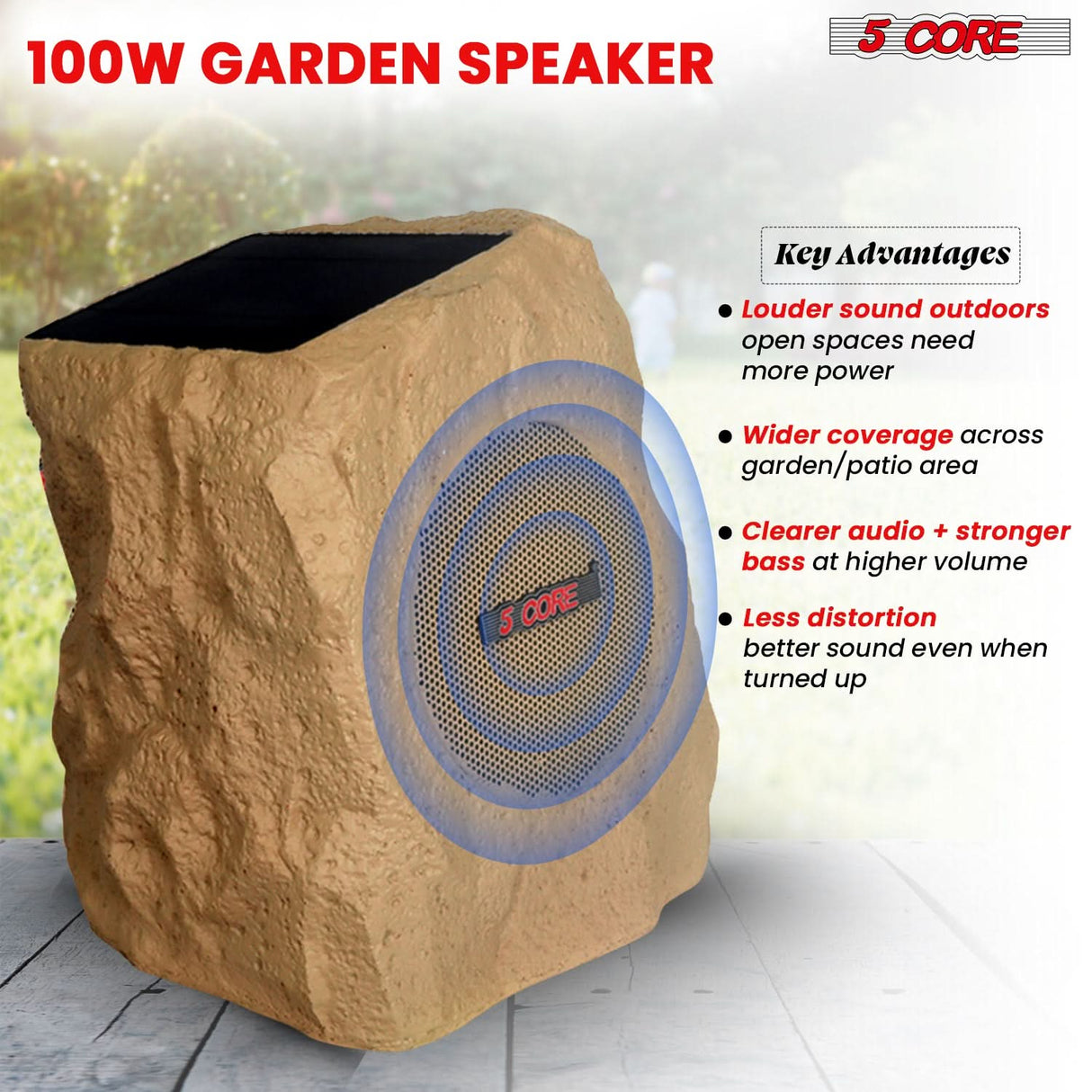 5 Core Outdoor Rock Speakers 100W Bluetooth Waterproof Landscape Speaker for Patio Pool Outdoor