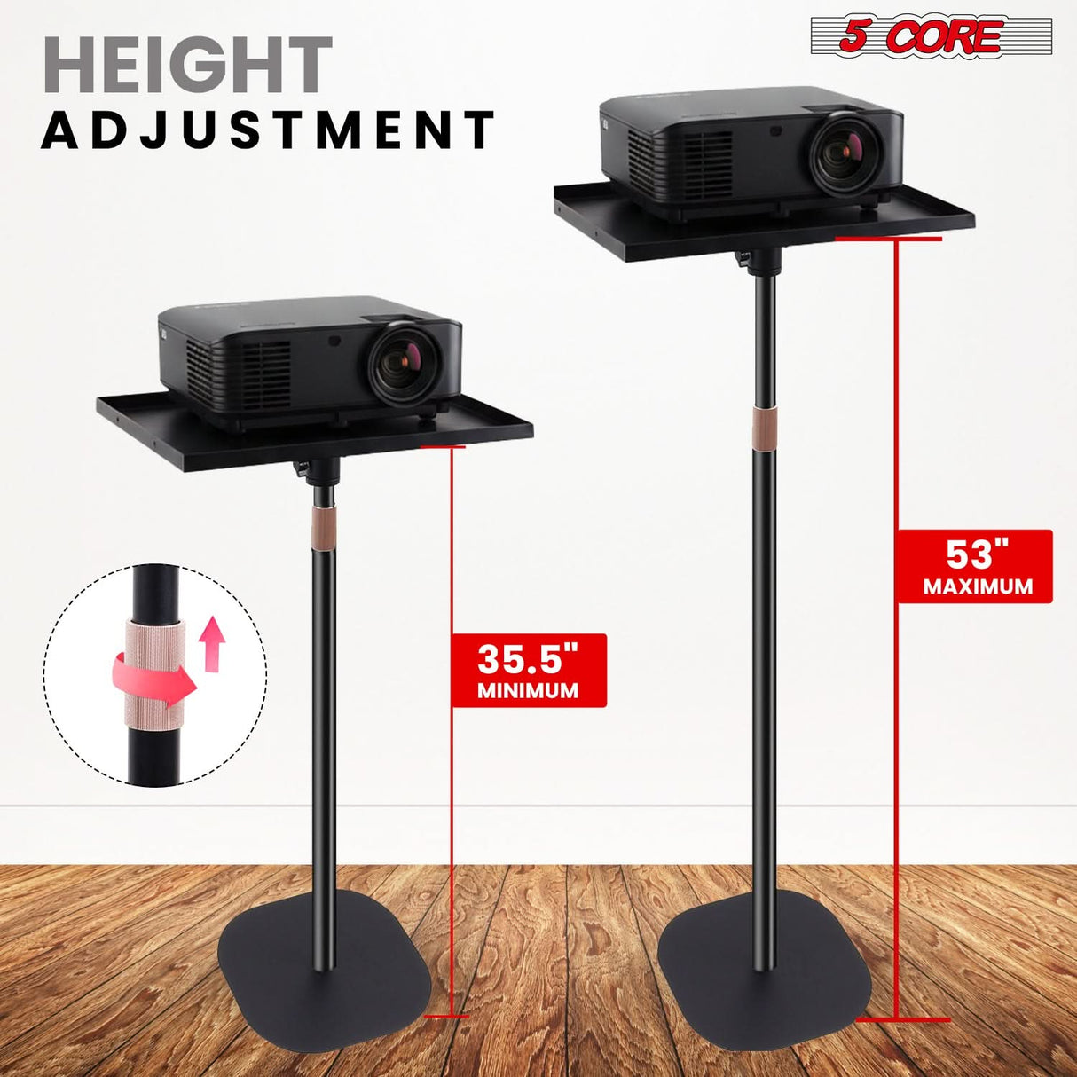5 Core Projector Stand Floor Adjustable 53" Universal Projectors Support for Home Office & Studio