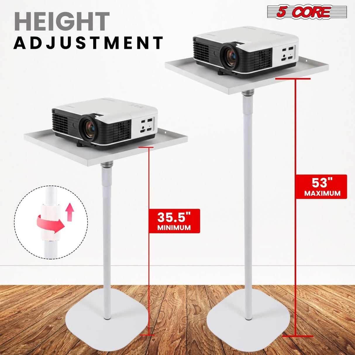 5 Core Projector Stand Floor Adjustable 53" Universal Projectors Support for Home Office & Studio