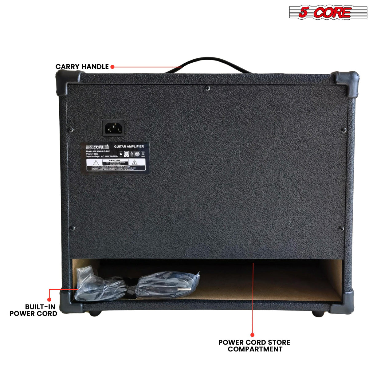 5 Core Guitar Amp 80 Watt Electric Amplifier w Built in 10" Speaker Portable Mini Practice Amps