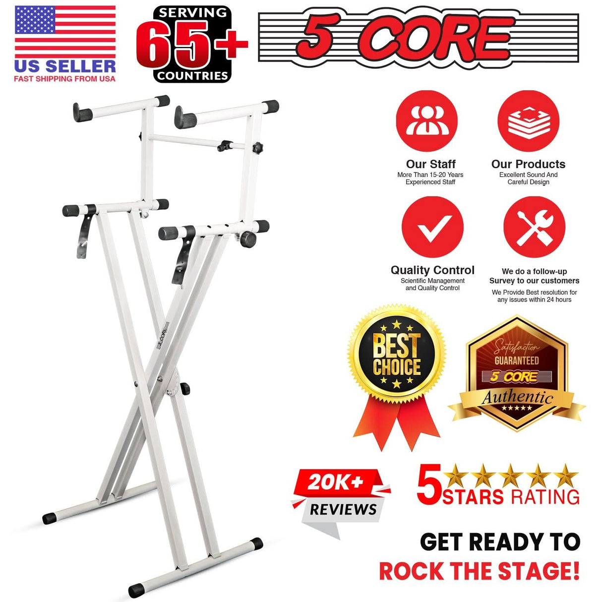 5Core 2 Tier Keyboard Stand Double X Style Adjustable Electric Piano Riser Holder