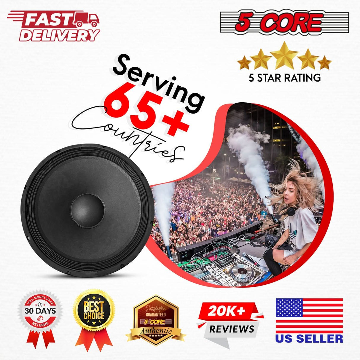 5Core DJ-grade 15-inch subwoofer speaker with excellent bass response