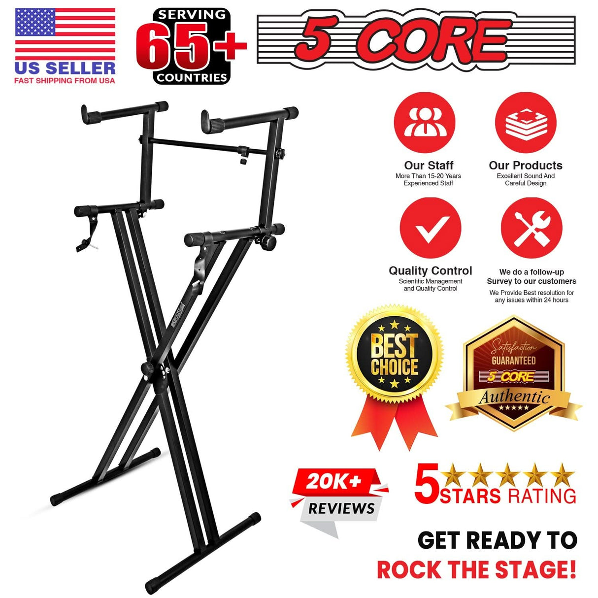 5Core 2 Tier Keyboard Stand Double X Style Adjustable Electric Piano Riser Holder