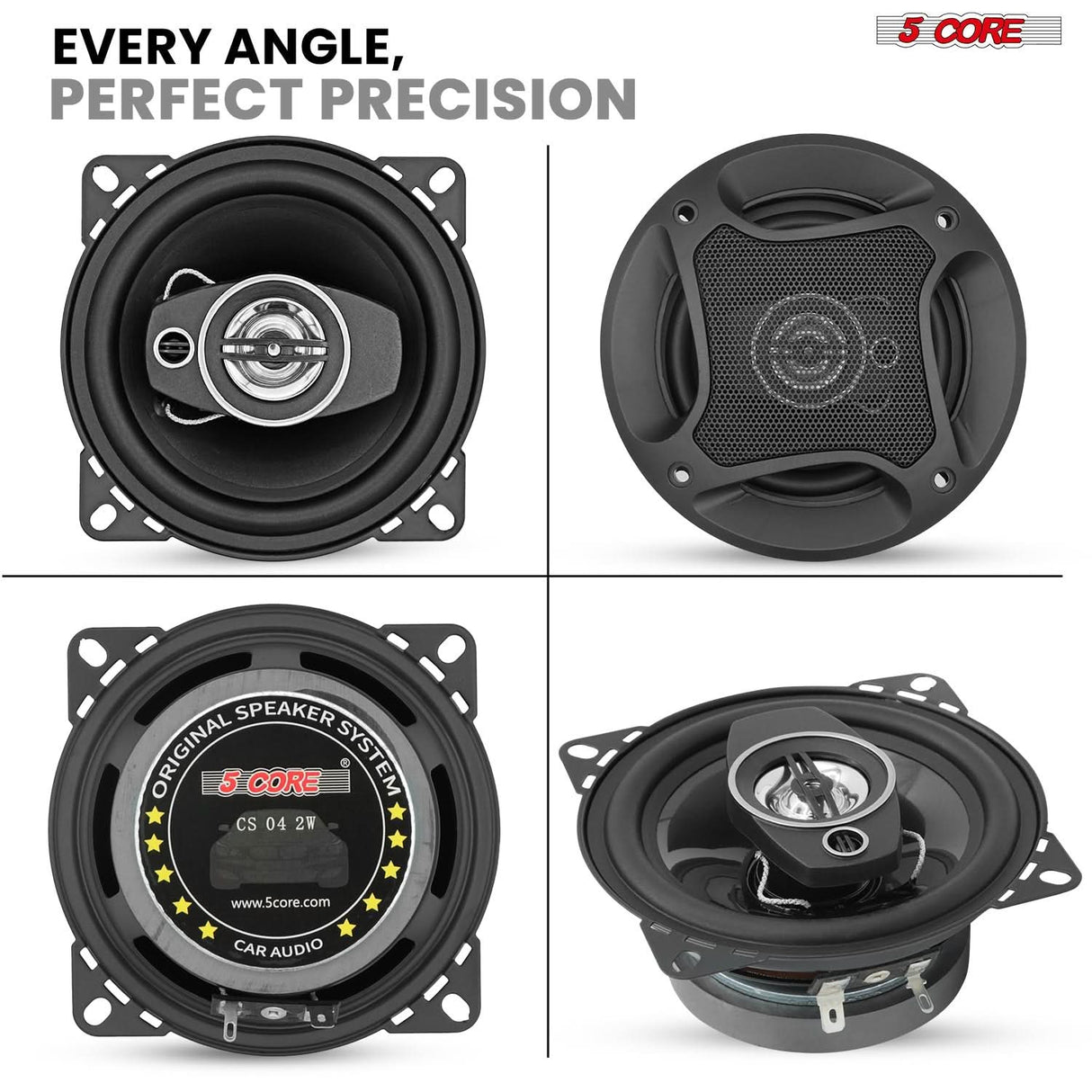5Core 4” Car Speaker Pair 250W 4Ohm 2 Way Coaxial Speaker w Super Tweeter Universal Fit for Vehicle