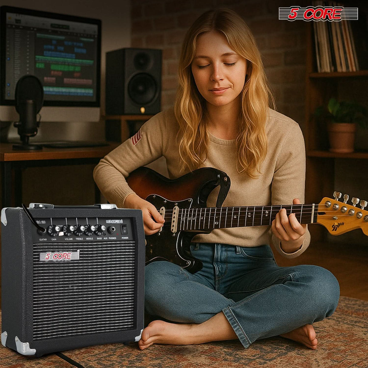 5 Core Guitar Amp 20W Electric Portable Mini Amplifier w Built in 6.5" Speaker Aux Headphone Jack