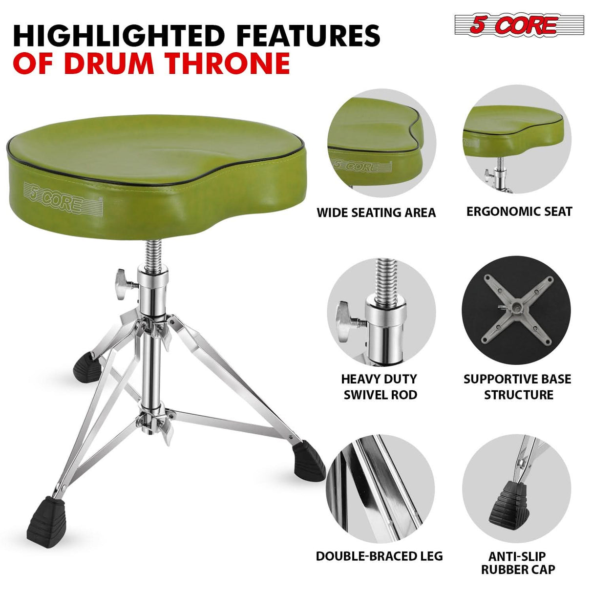 Padded 5Core drum stool designed for comfort during long sessions