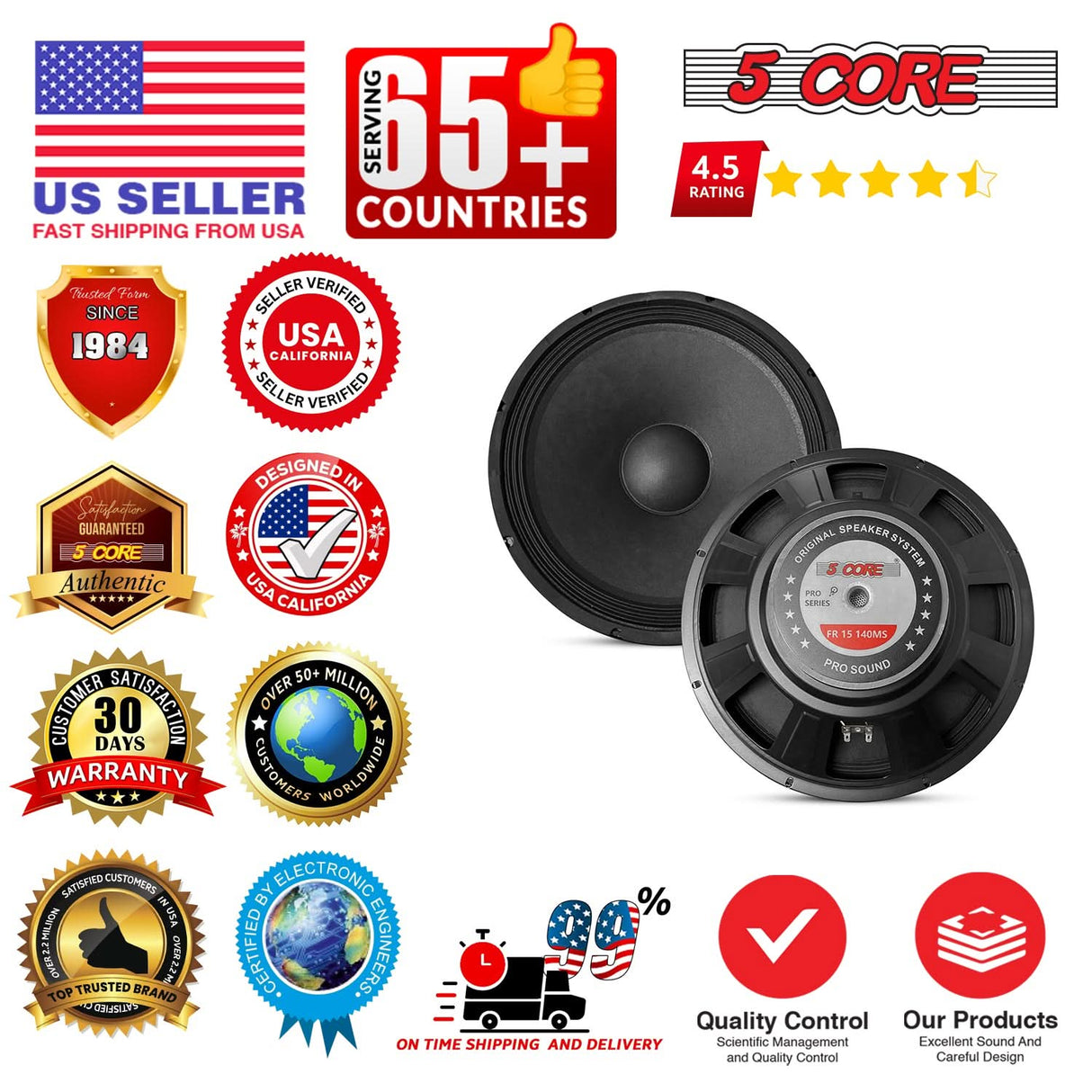 5Core 15 inch subwoofer driver full range audio top angle view