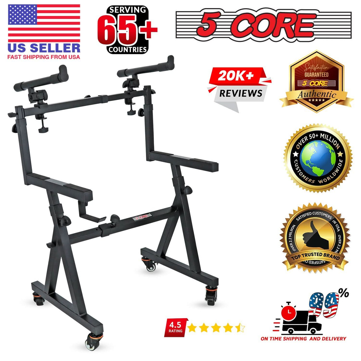 Adjustable electric piano riser stand in Z style with caster wheels for mobility