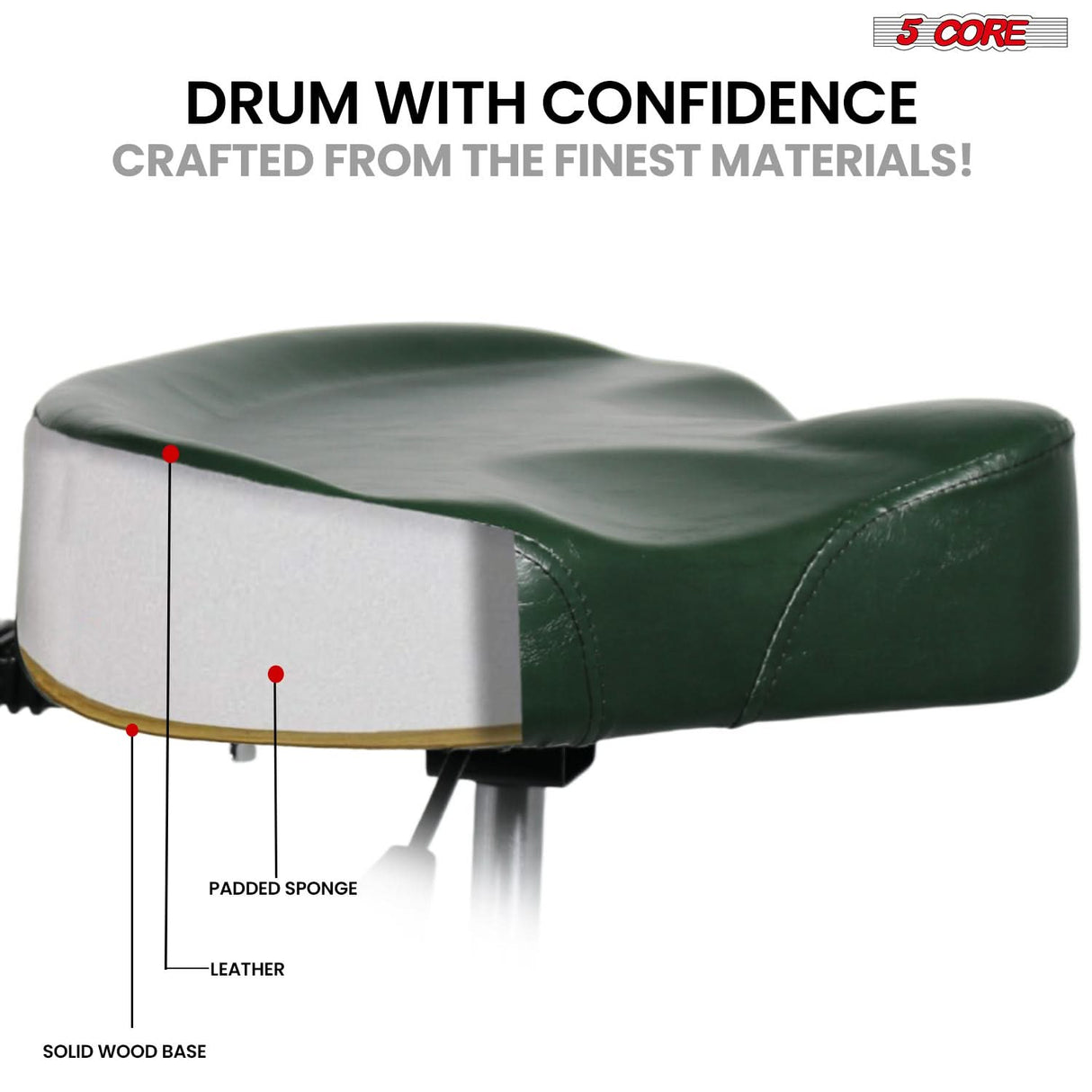 5 Core Drum Throne w Backrest 4" Padded Stool Adjustable 24.5" Drummer Chair w 441Lb Capacity