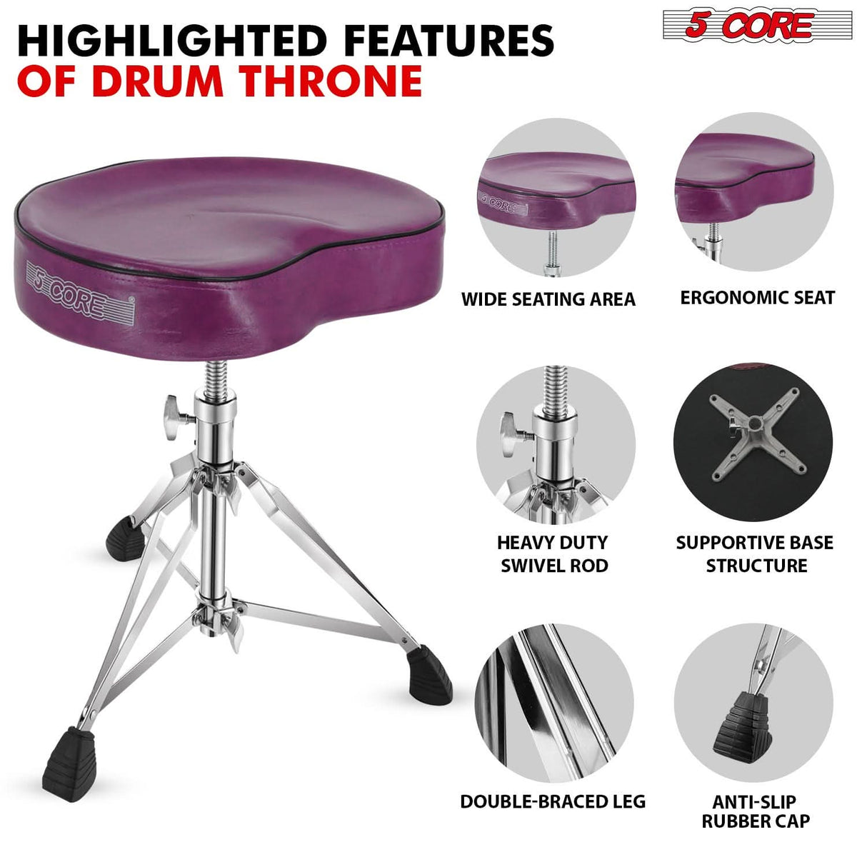 Professional 5Core music seat with saddle-style padding for extra comfort