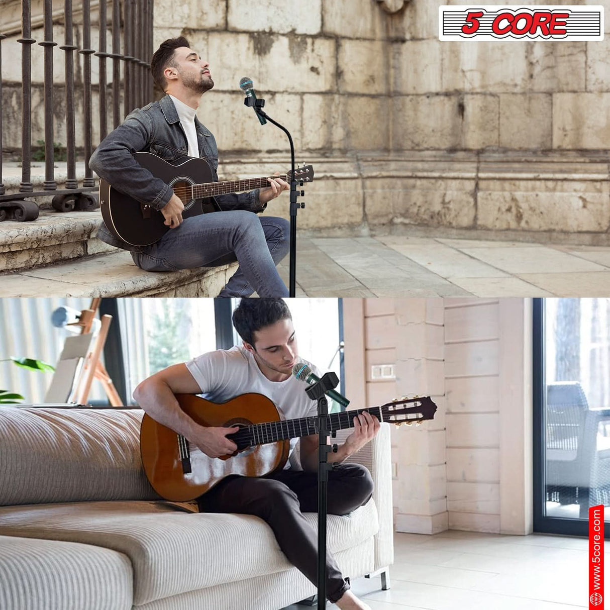 5Core universal mic stand with adjustable height, heavy-duty gooseneck, round base, soporte de micrófono