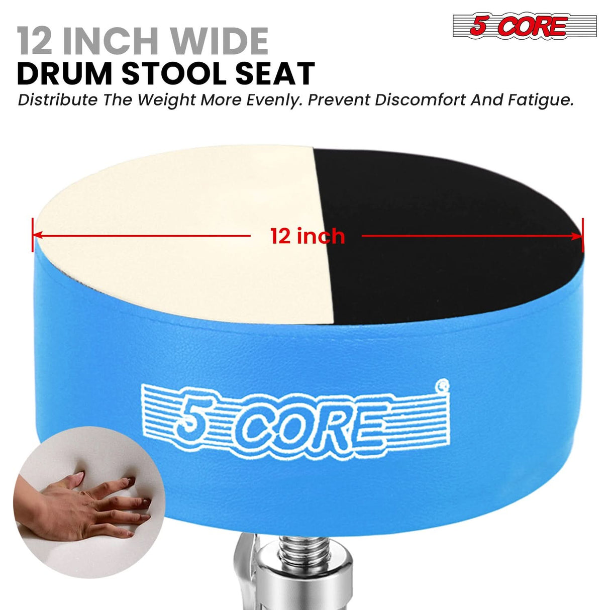 5 Core Drum Throne 5" Padded Velvet Top Guitar Stool Drummer Chair Swivel Adjustable Musician Seat