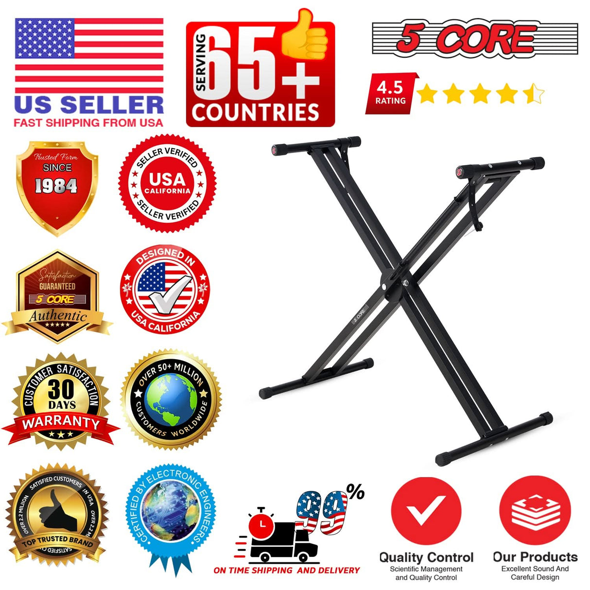 5 Core Keyboard Stand Height Adjustable One Hand Trigger Quick Release Portable Key Board DJ Stands