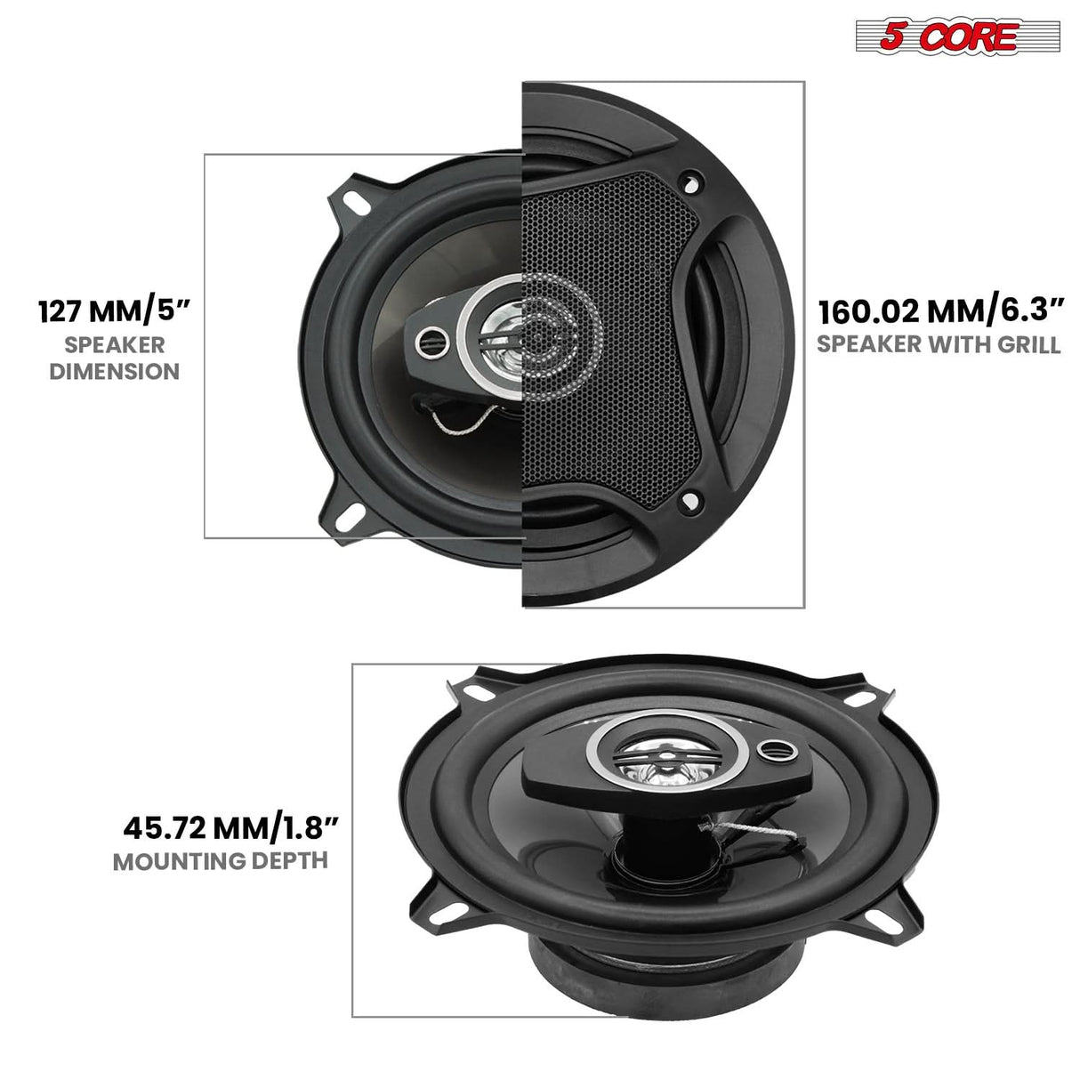 5Core 5” Car Speakers Pair 350W 4Ohm 2 Way Coaxial Speaker w Super Tweeter Universal Fit for Vehicle