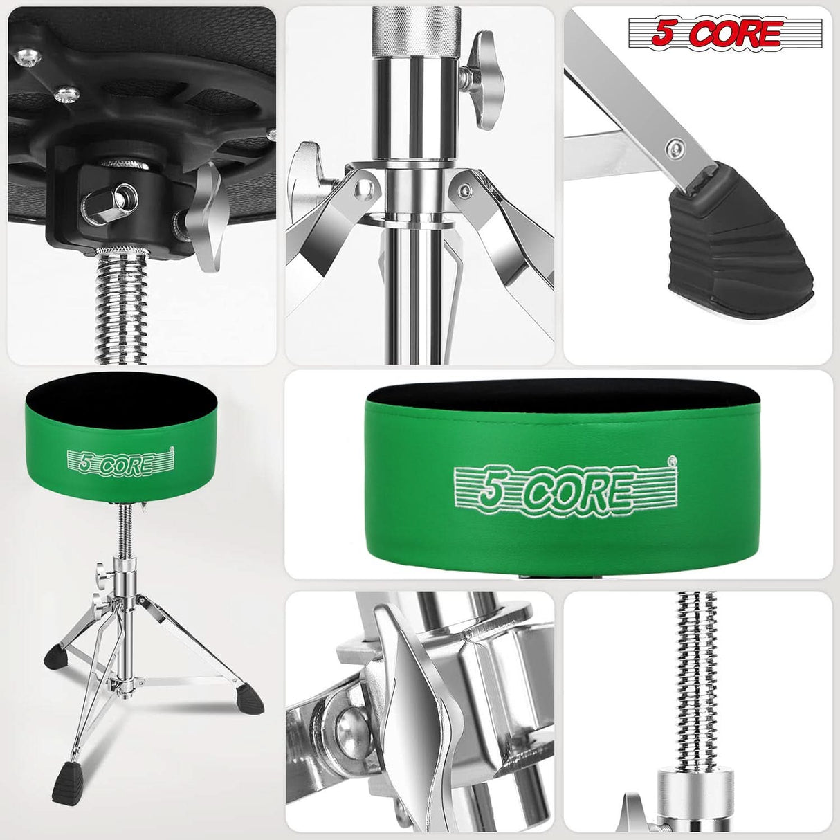 5 Core Drum Throne 5" Padded Guitar Stool Adjustable Heavy Duty Music Chair Seat w Luxury Velvet Top