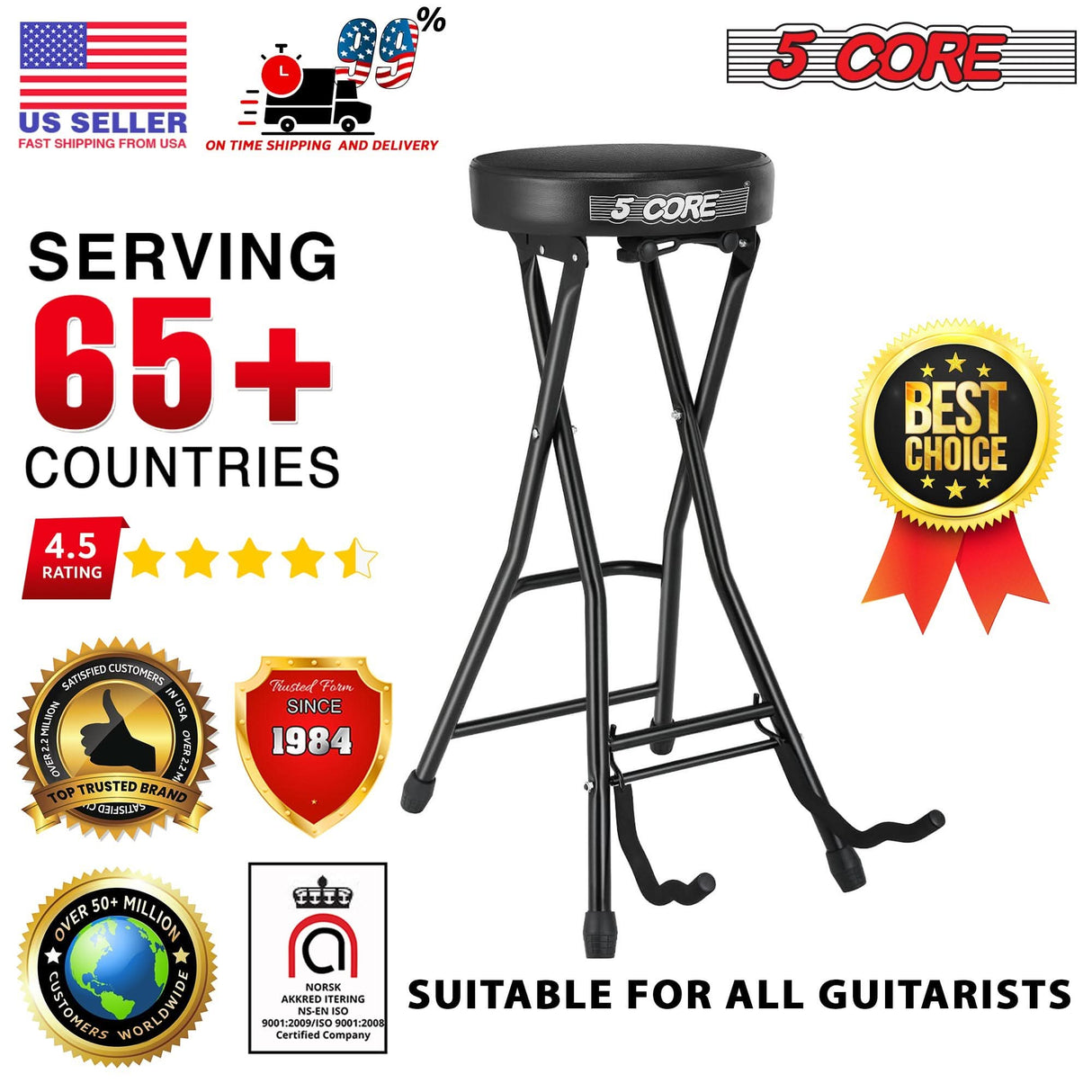 Ergonomic guitar stool with soft cushion and foot support