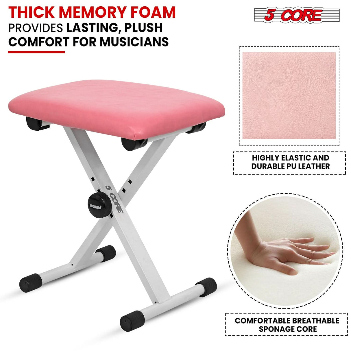 5 Core Keyboard Stand Piano Bench Combo Adjustable Key Board Stands 2" Padded Musician Chair Set