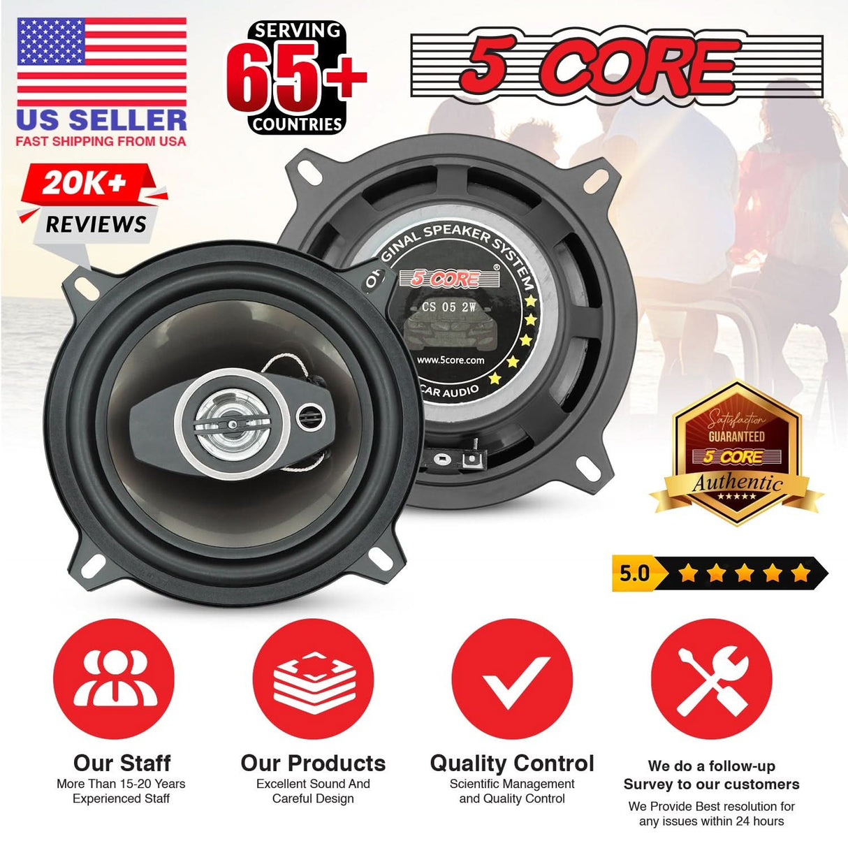 5Core 5” Car Speakers Pair 350W 4Ohm 2 Way Coaxial Speaker w Super Tweeter Universal Fit for Vehicle