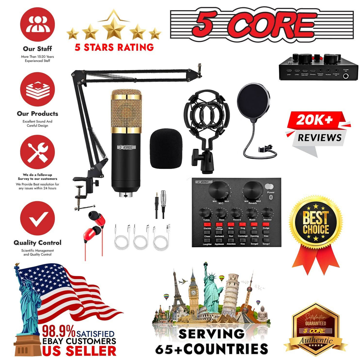 5Core cardioid condenser mic podcast bundle with adjustable boom arm for professional sound