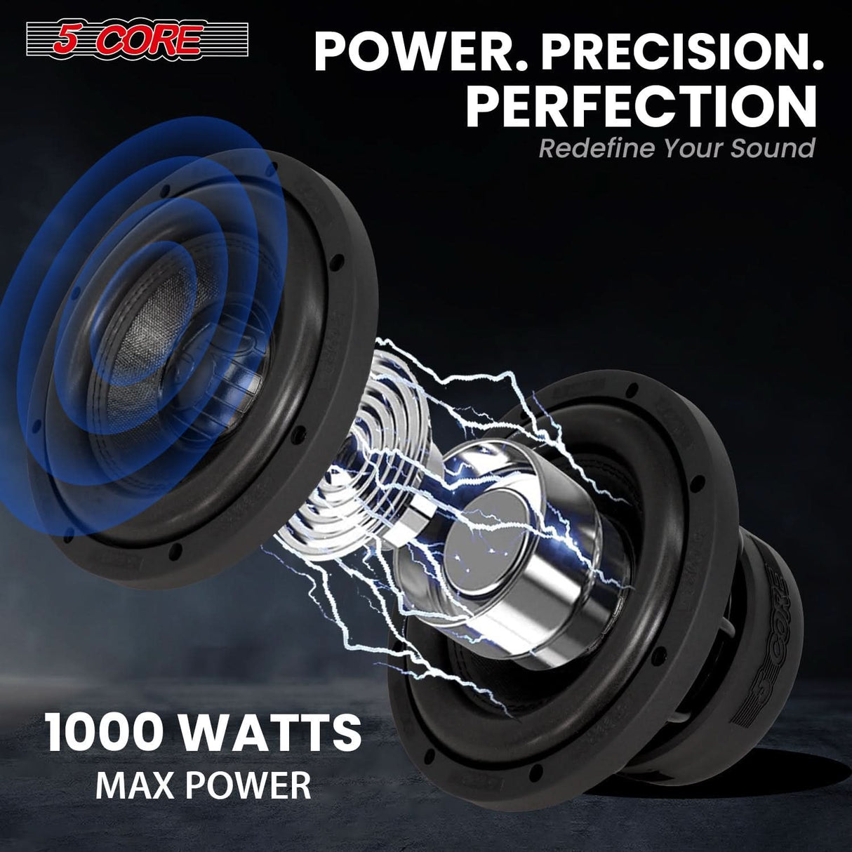 5Core 8 Inch Car Subwoofer Dual 4Ohm 1000W Component Sub Woofer Driver Aluminum Frame 8” Woofers