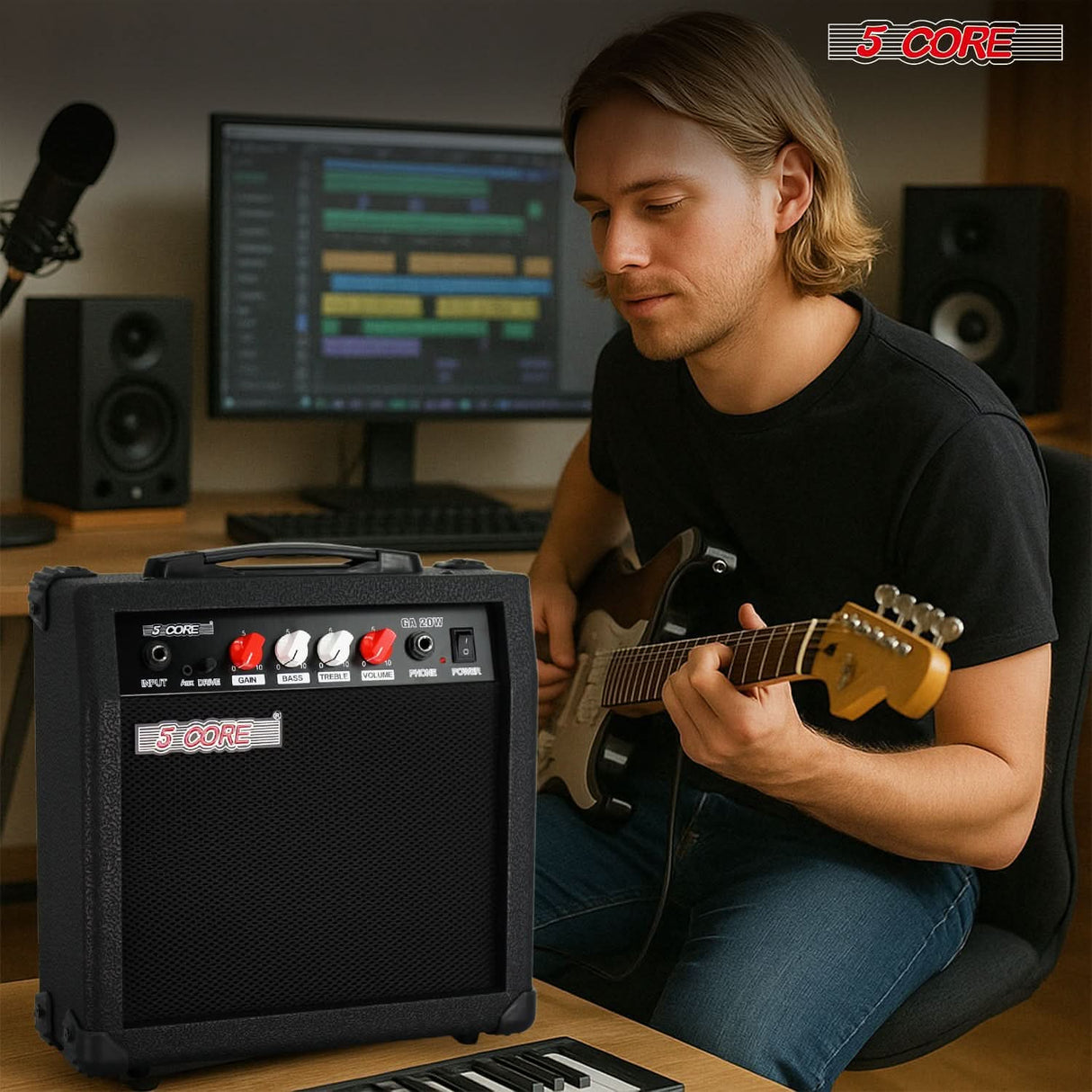 5 Core Guitar Amp 20W Electric Portable Mini Amplifier w Built in 6.5" Speaker Aux Headphone Jack