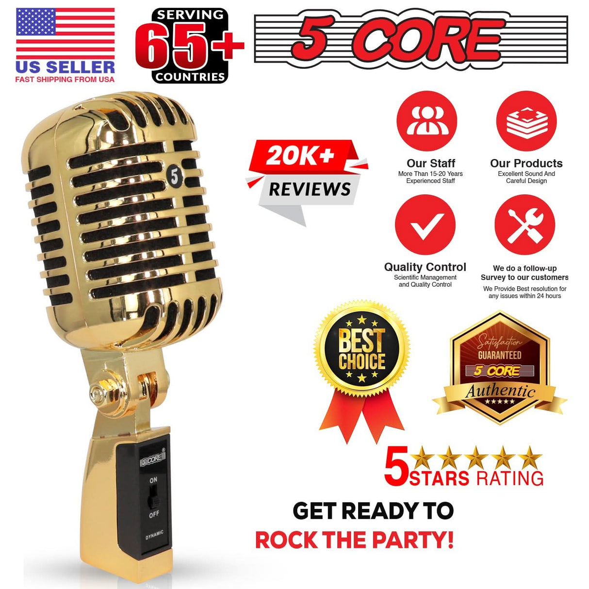XLR gold microphone by 5Core with classic dynamic build