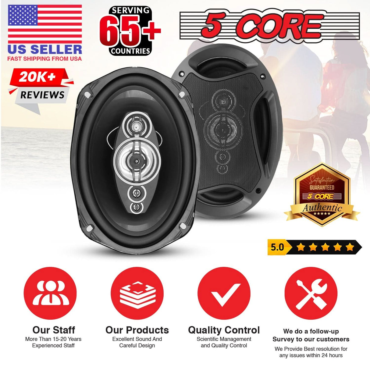 5Core 6x9 Car Speaker Pair 800W 4Ohm 2 Way Coaxial Speaker w Super Tweeter Universal Fit for Vehicle
