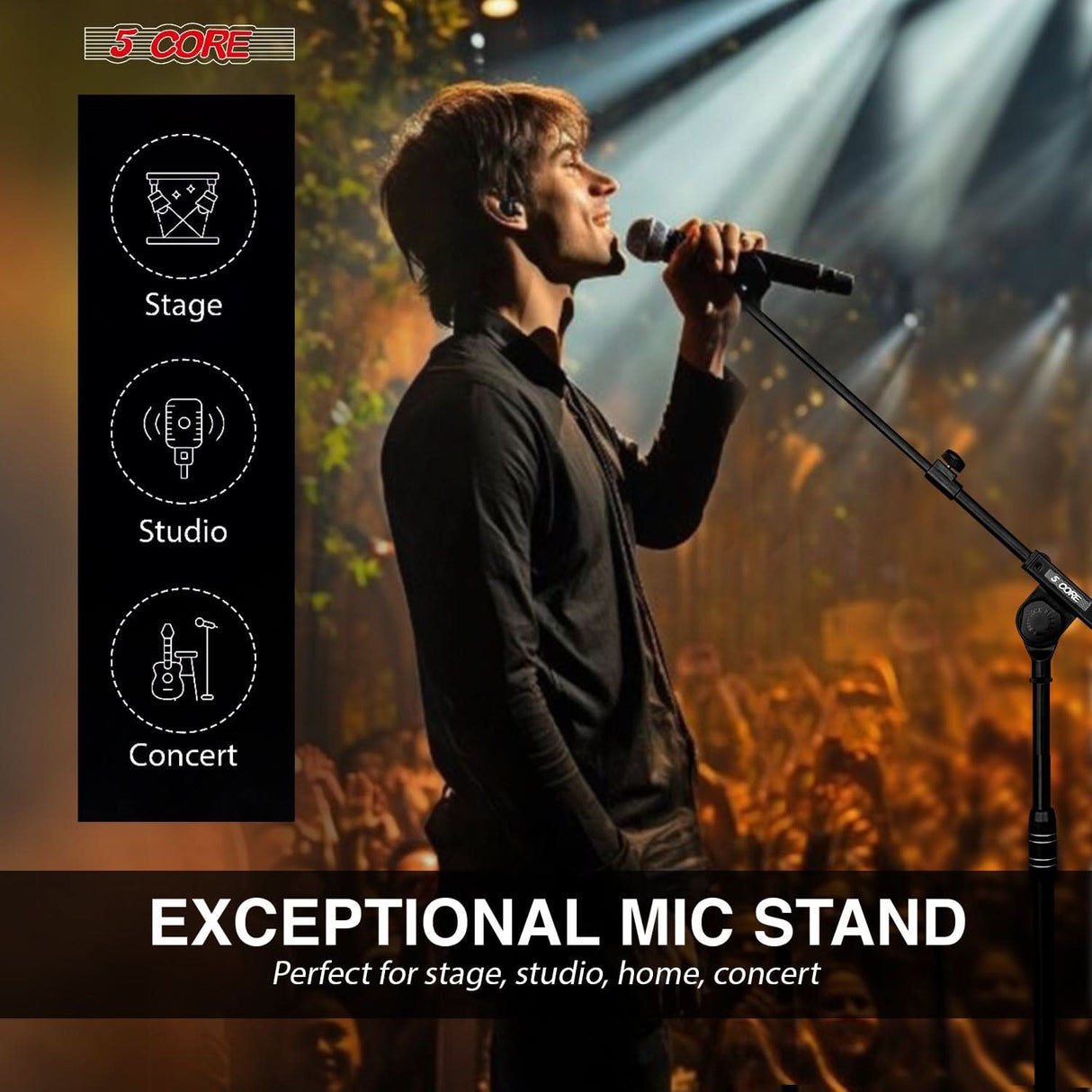5 Core Microphone Stand Floor Height Adjustable w Extending Telescoping Boom Arm