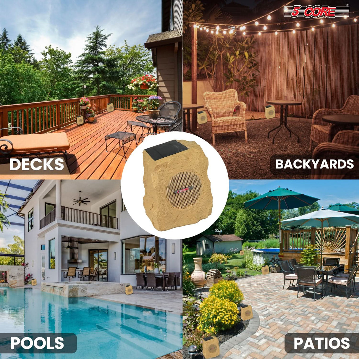 5 Core Outdoor Rock Speakers 100W Bluetooth Waterproof Landscape Speaker for Patio Pool Outdoor