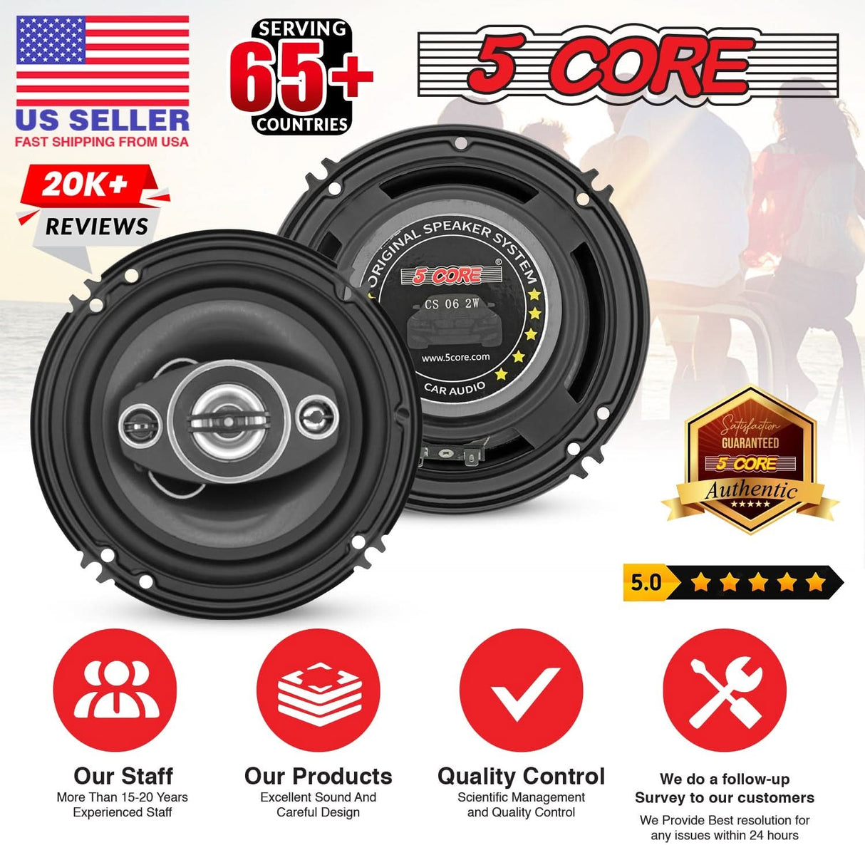 5 Core 2 Way 6" Car Speaker 500W Coaxial Component Speaker Universal Quick Easy Fit for Cars