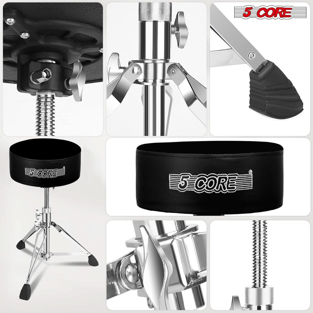 5 Core Drum Throne 5" Padded Guitar Stool Adjustable Heavy Duty Music Chair Seat w Luxury Velvet Top