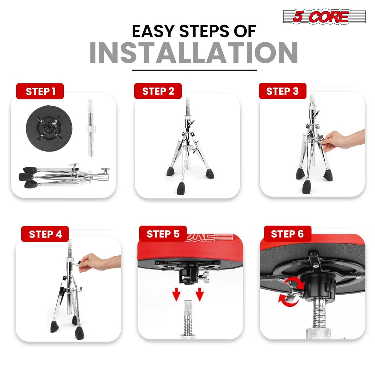 5 Core Drum Throne 5" Padded Guitar Stool Adjustable Heavy Duty Music Chair Seat w Luxury Velvet Top