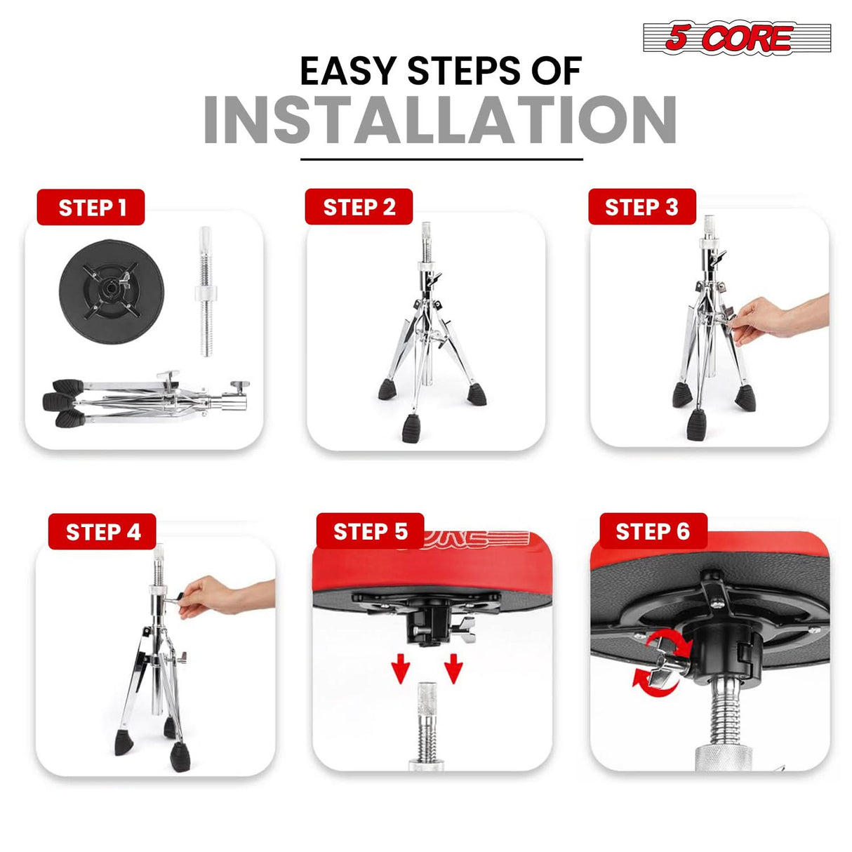 5 Core Drum Throne 5" Padded Guitar Stool Adjustable Heavy Duty Music Chair Seat w Luxury Velvet Top