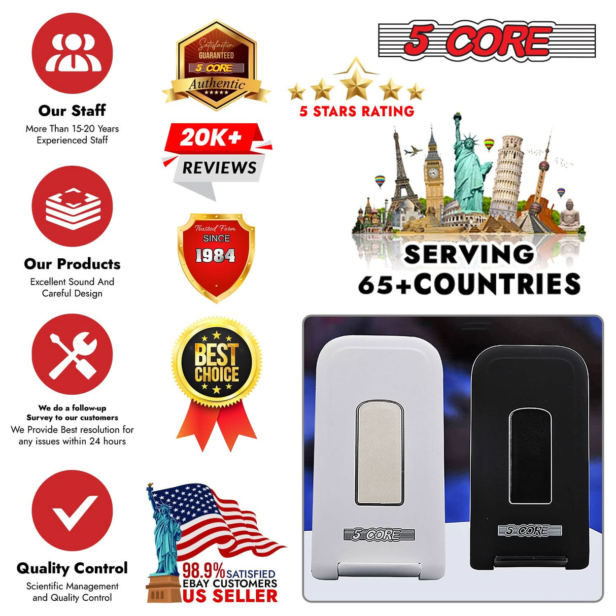 5Core wireless charging pad 10W max fast charger glass top pair boostcharge slim USB-C