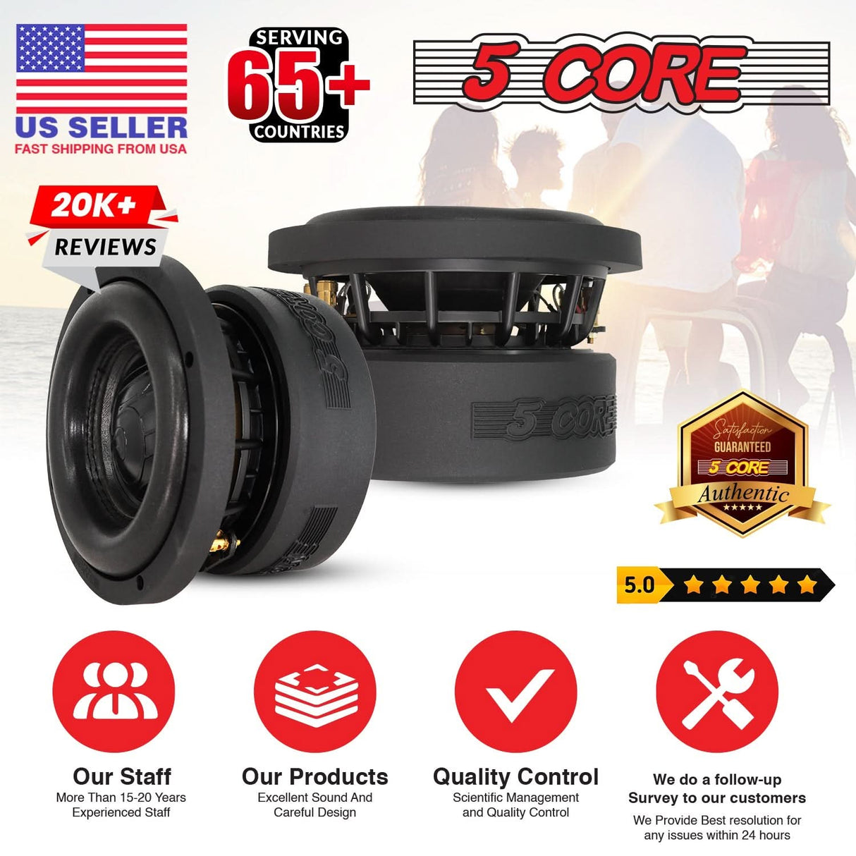 5Core 6.5 Inch Car Subwoofer Dual 4Ohm 1000W Speaker Sub Woofer Driver Aluminum Frame 6.5” Woofers