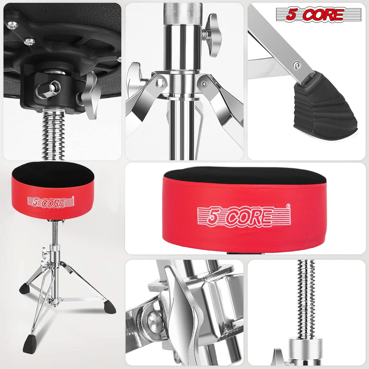 5 Core Drum Throne 5" Padded Guitar Stool Adjustable Heavy Duty Music Chair Seat w Luxury Velvet Top
