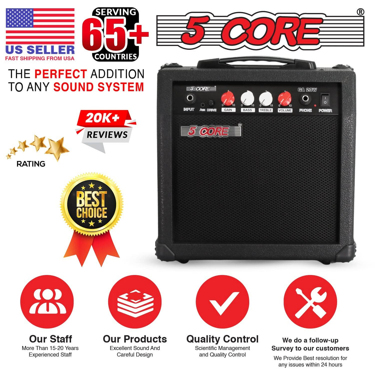 5 Core Guitar Amp 20W Electric Portable Mini Amplifier w Built in 6.5" Speaker Aux Headphone Jack