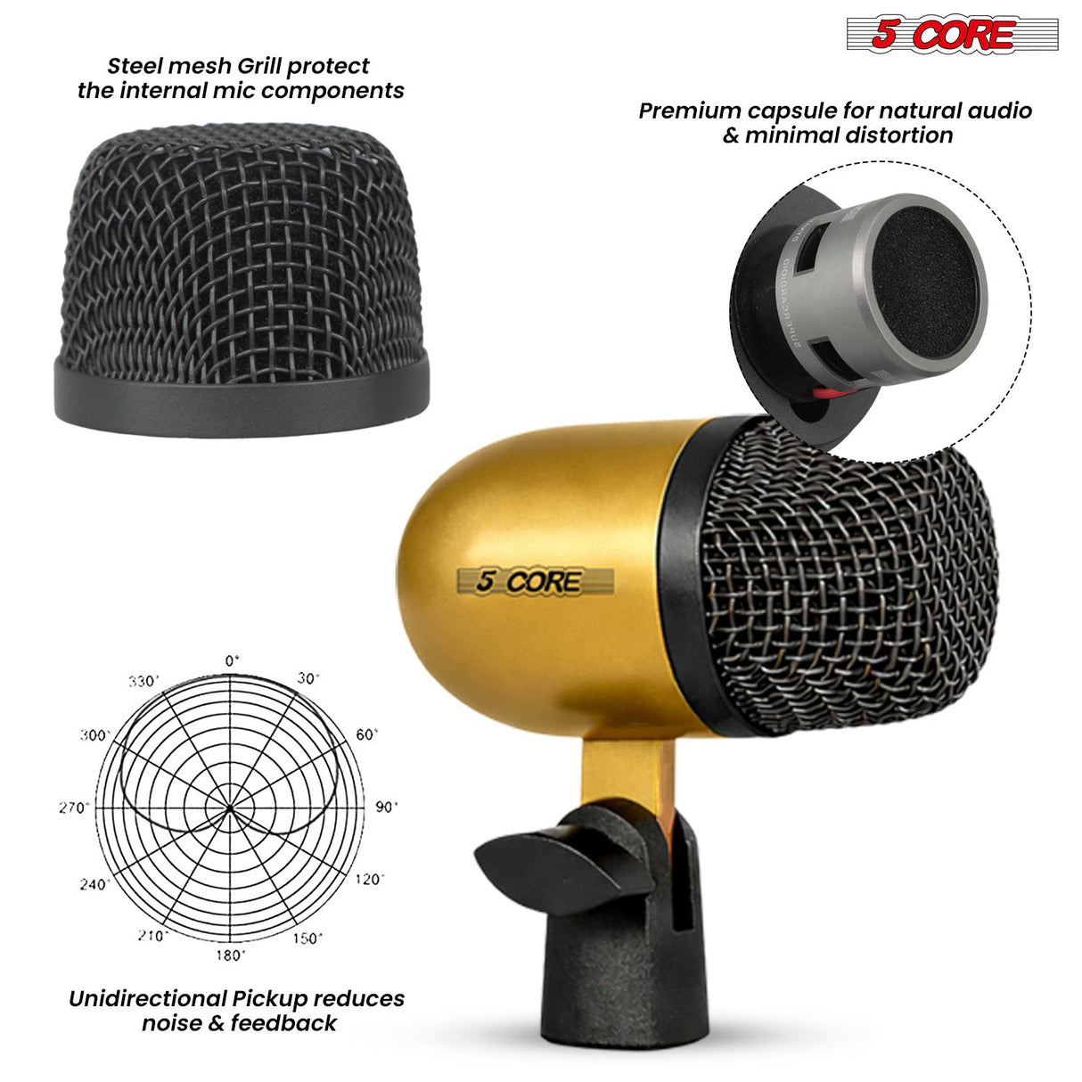 5 Core Conga Mic Snare Tom Microphone Drum Kit Condenser XLR Instrument Mics
